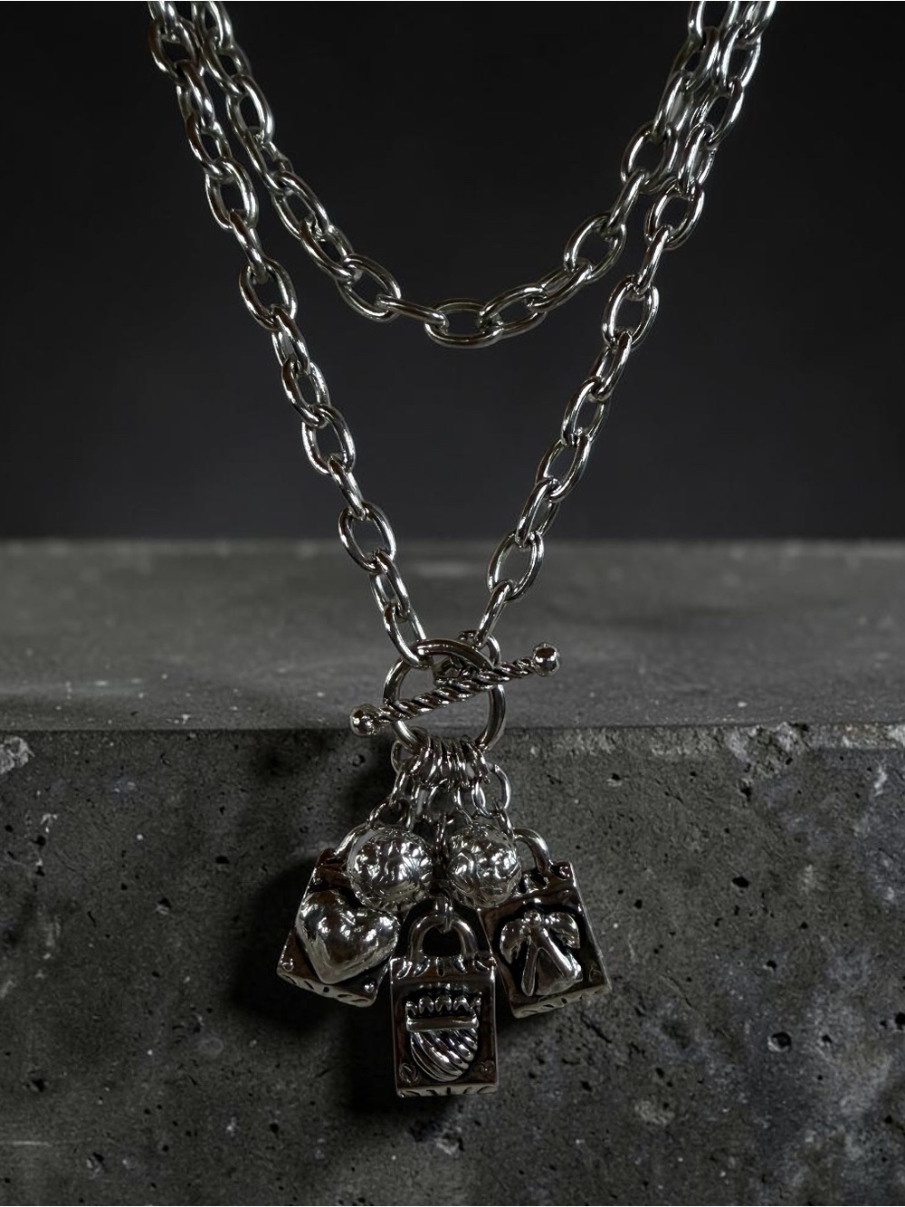 Silver-Tone Women’s Pendant Chain Necklace with Toggle Clasp